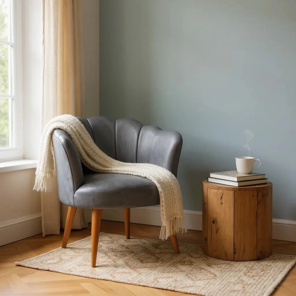 Papatya Deri Kumaş Modern Berjer Koltuk - Gri