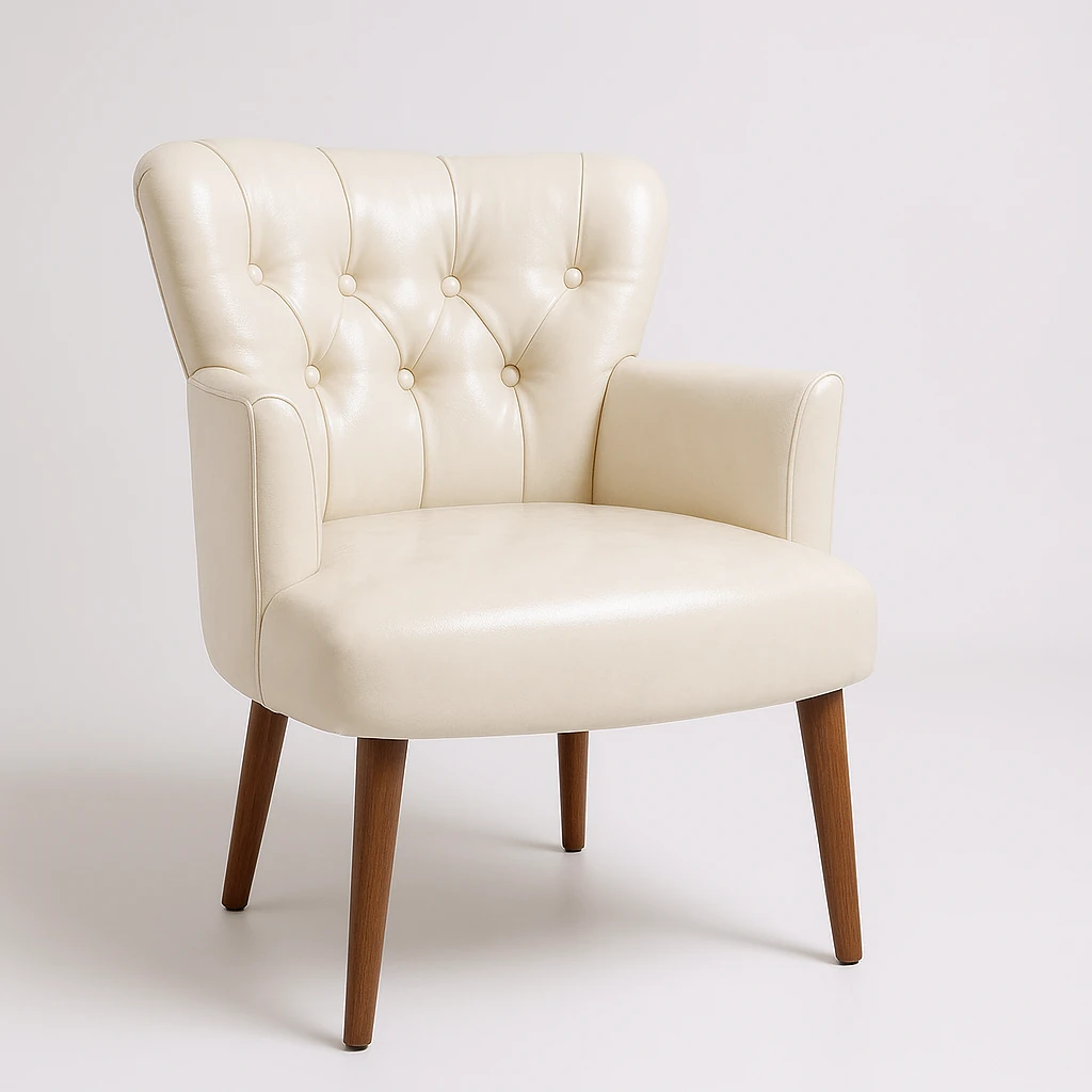 Roma - Deri Kumaş - Modern Berjer Koltuk - Krem