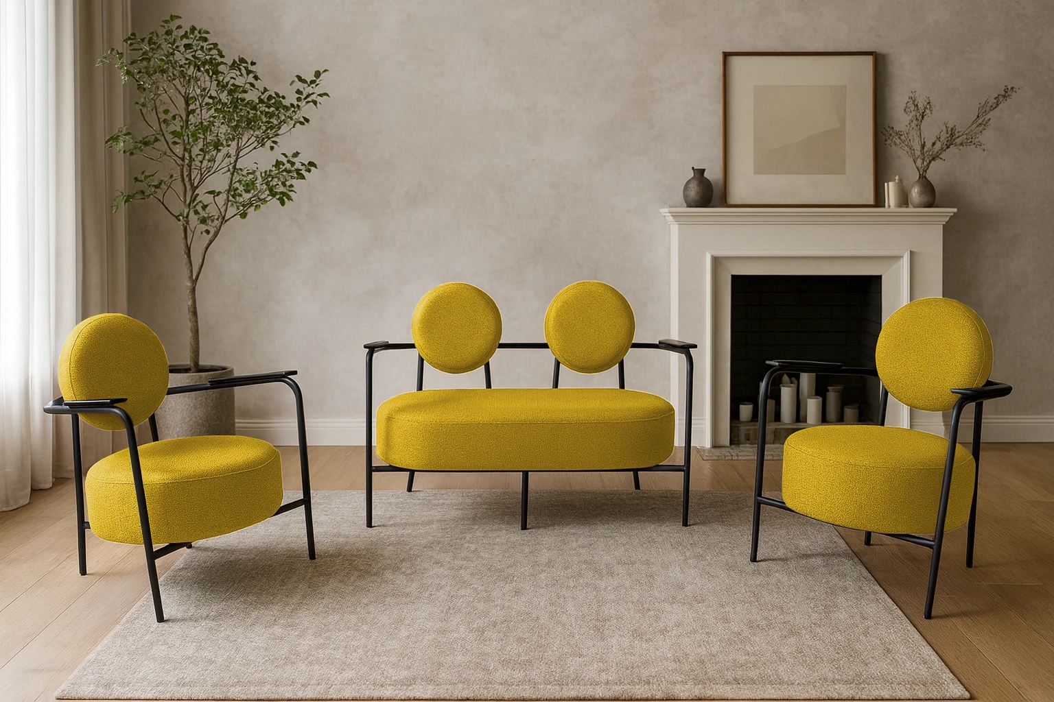 Venüs Modern Koltuk Takımı – Soft Kumaş Ofis ve Ev İçin Şık Tasarım - SARI