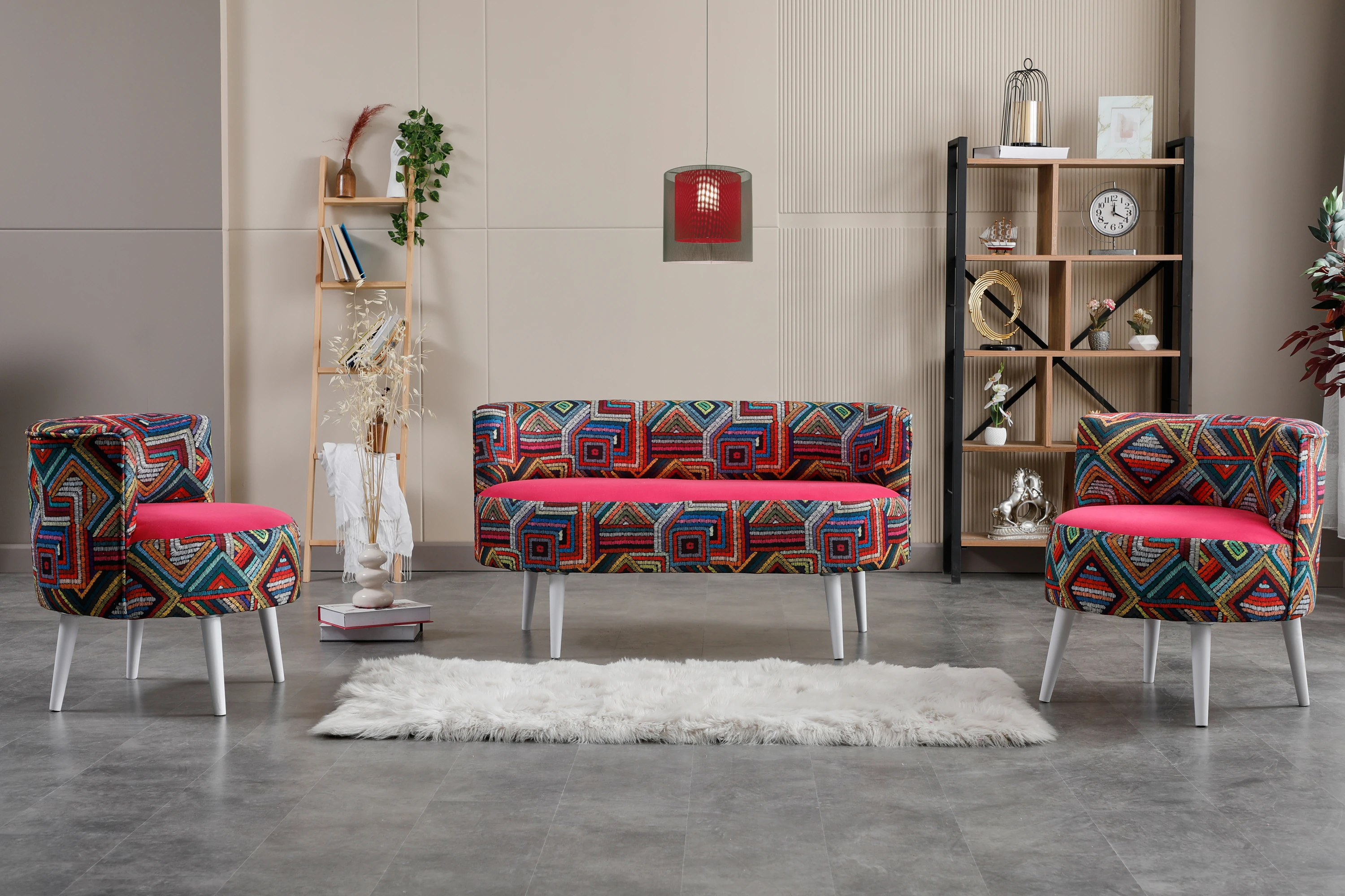 Sydney Modern Çay Seti Koltuk Takımı | Modern | Patchwork Kumaş | Fuşya