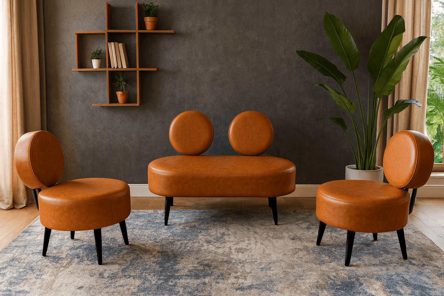 Dünya Model Modern Ev & Ofis Koltuk Takımı | Deri Kumaş | Taba
