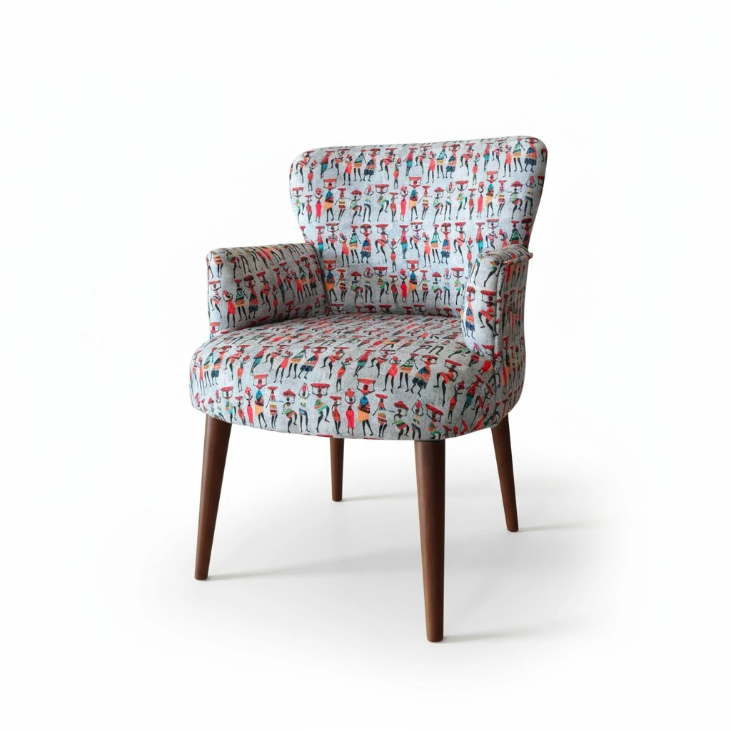 Roma Modern Tekli Koltuk Berjer - Dijital Baskılı Kumaş - Ahşap Ayak - Afrika Desen