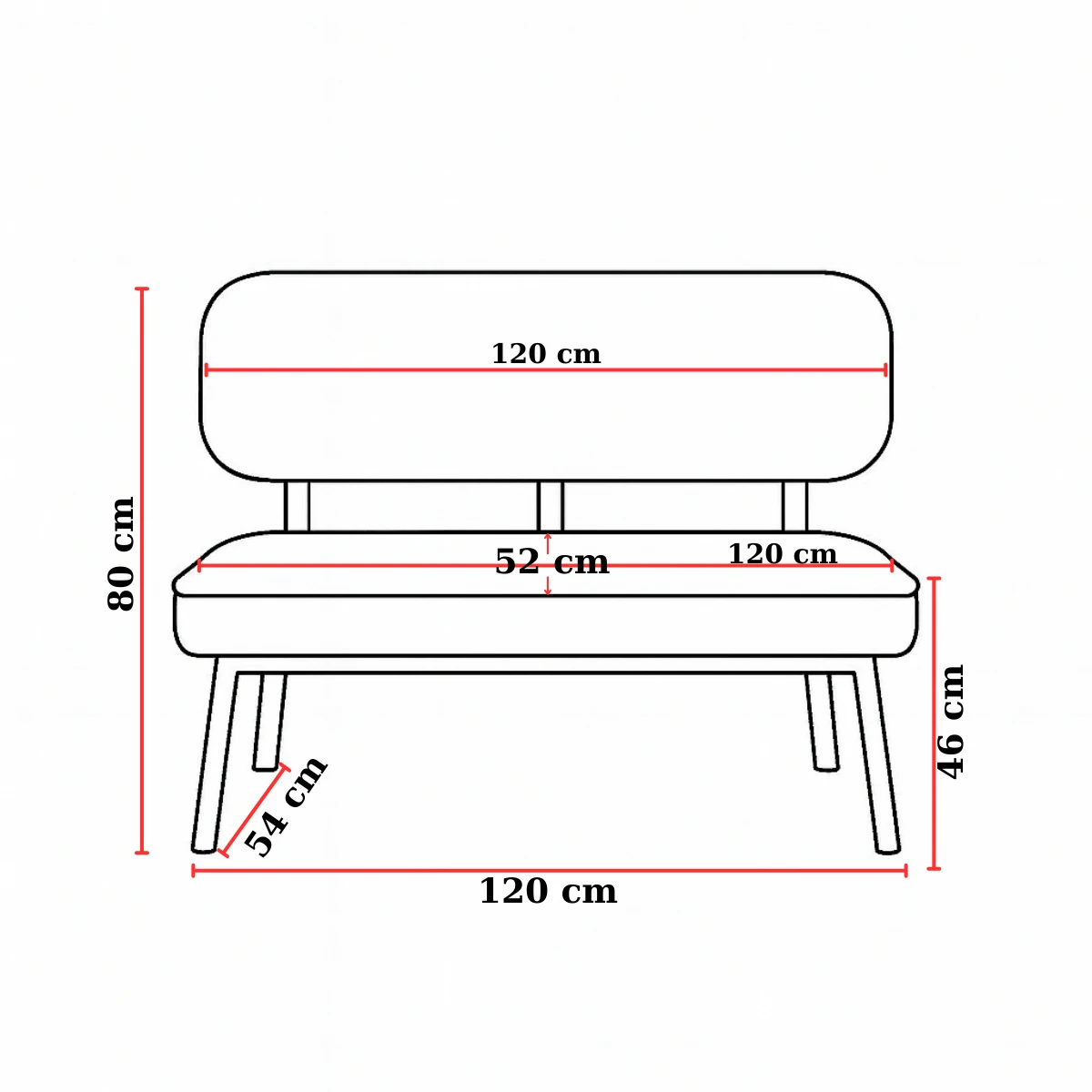 Luna Model İkili Koltuk – Modern Tasarım, Deri Döşeme, Metal Ayak - Siyah