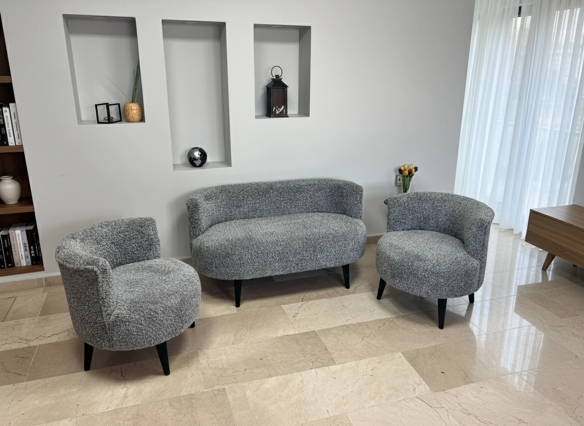 Sydney Modern Koltuk Takımı | Modern İskandinav Tarzı | Welsoft Yumuşak Kumaş | Kırçıllı Gri