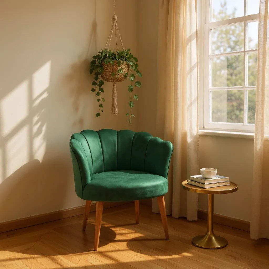 Papatya Deri Kumaş Modern Berjer Koltuk - Yeşil