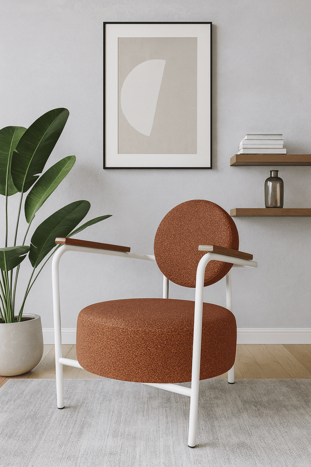 Venüs Beyaz - Soft Kumaş - Modern Metal Berjer Koltuk – Kiremit