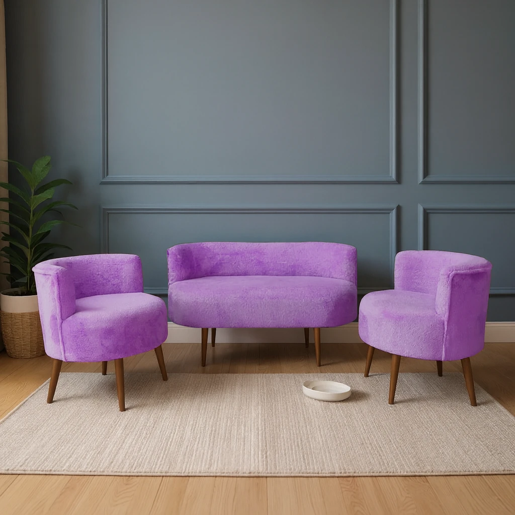 Sydney Modern Koltuk Takımı | Modern İskandinav Tarzı | Welsoft Yumuşak Kumaş | Lila