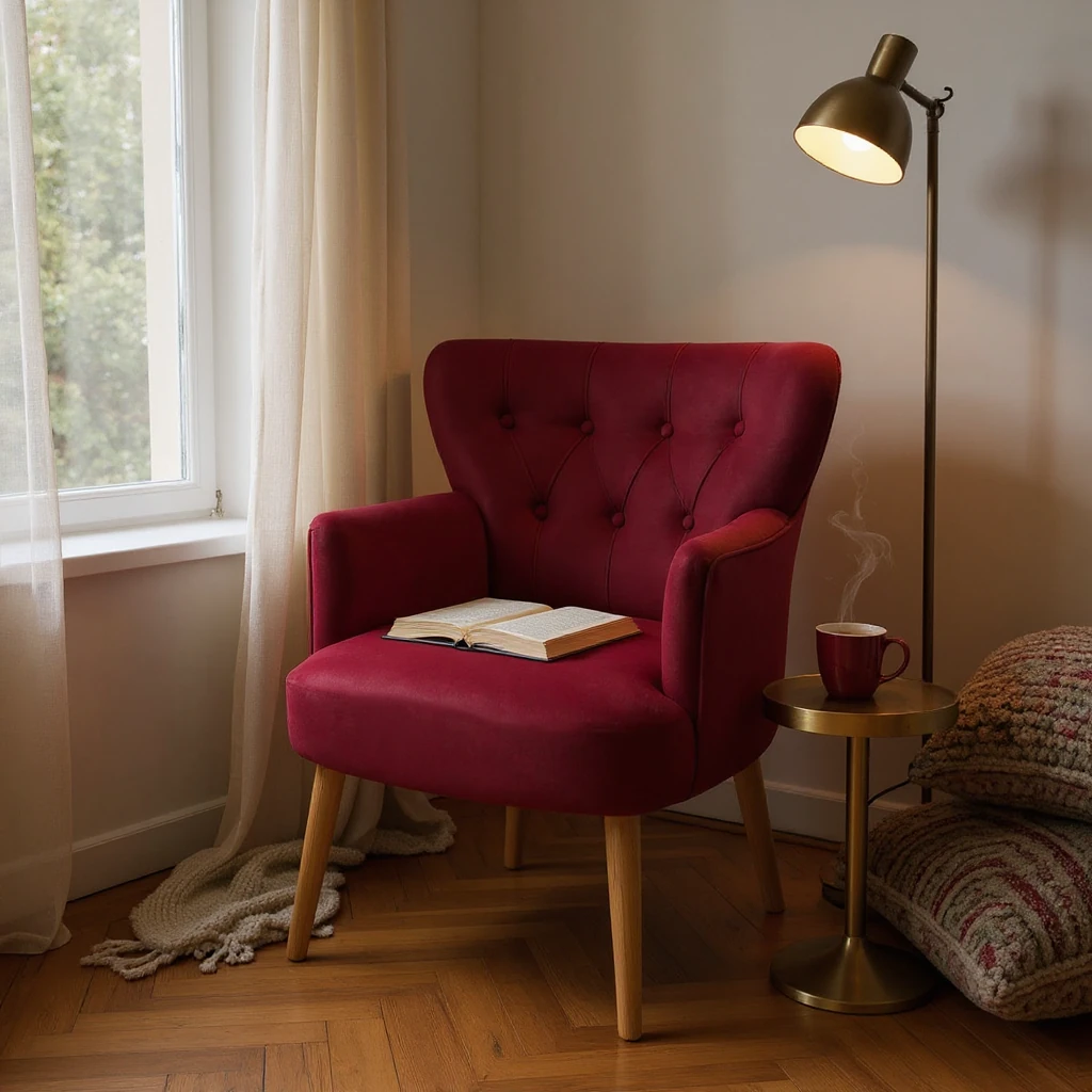 Roma - Babyface Kumaş - Modern Berjer Koltuk - Bordo