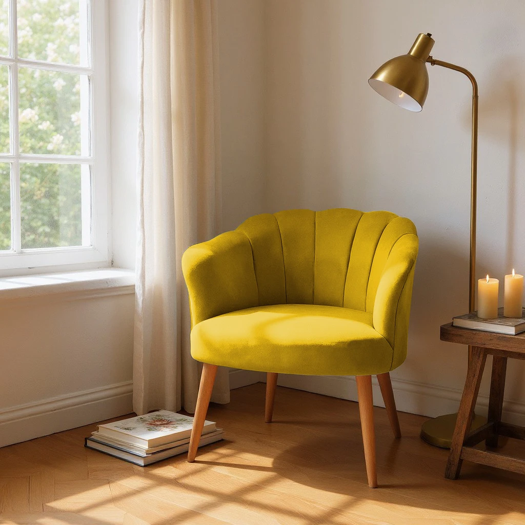 Papatya Babyface Kumaş Modern Berjer Koltuk - Hardal Sarısı