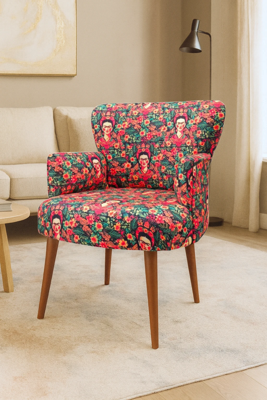 Roma Modern Tekli Koltuk Berjer - Dijital Baskılı Kumaş - Ahşap Ayak - Frida 2