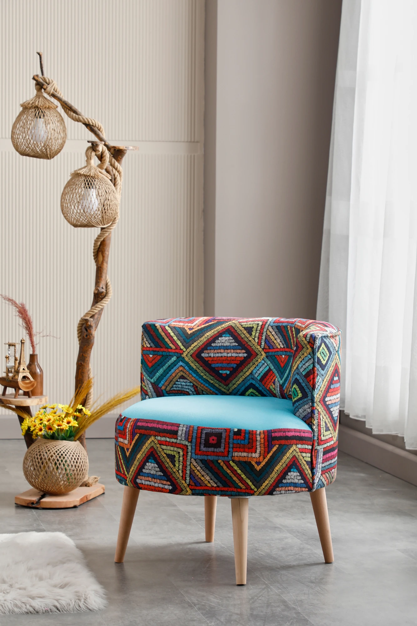 Sydney Dijital Baskı Kumaş Modern Berjer - Turkuaz