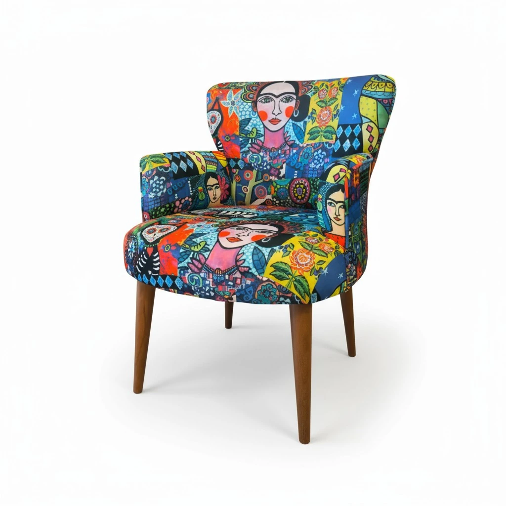 Roma Modern Tekli Koltuk Berjer - Dijital Baskılı Kumaş - Ahşap Ayak - Frida 1