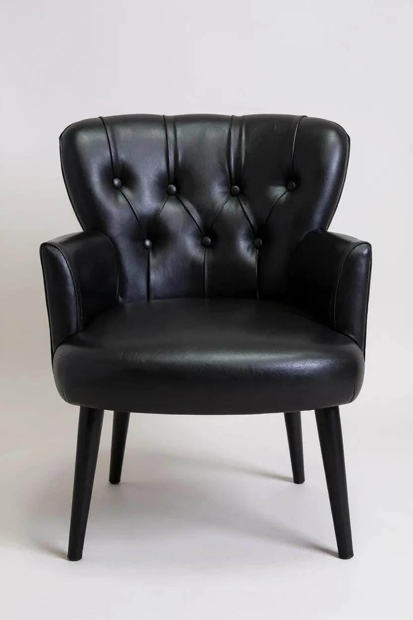 Roma - Deri Kumaş - Modern Berjer Koltuk - Siyah