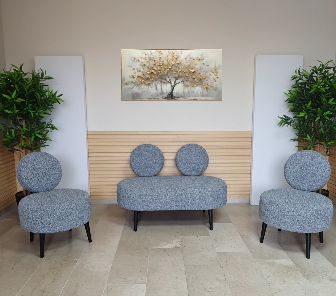 Dünya Model Buklet Kumaş 2+1+1 Koltuk Takımı – Modern Tasarım, Ahşap Ayaklı - Gri