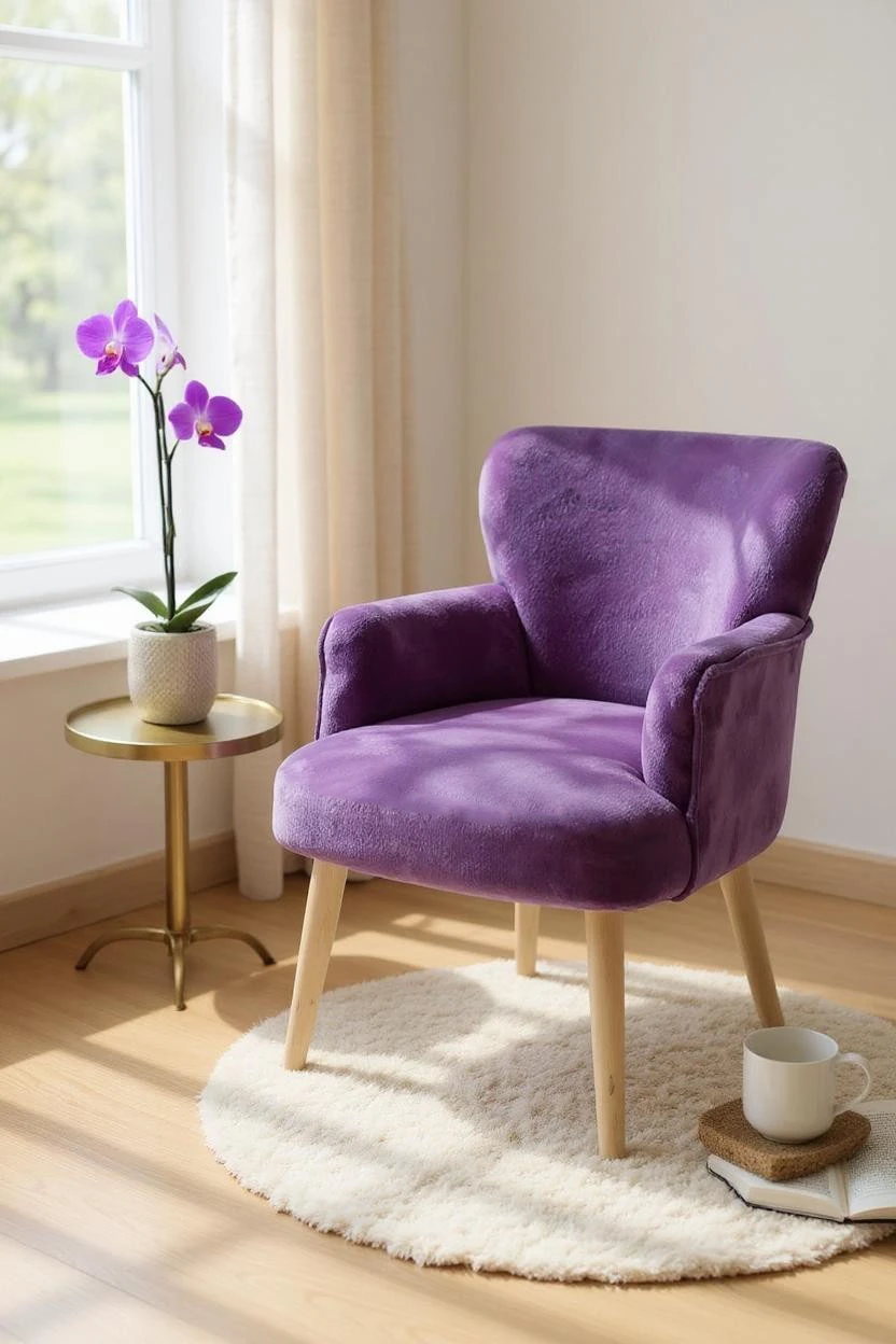 Roma - Welsoft Kumaş Berjer Koltuk - Modern Şık - Lila