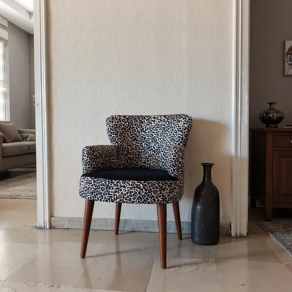 Roma Modern Tekli Koltuk Berjer - Dijital Baskılı Kumaş - Ahşap Ayak - Leopar Desen