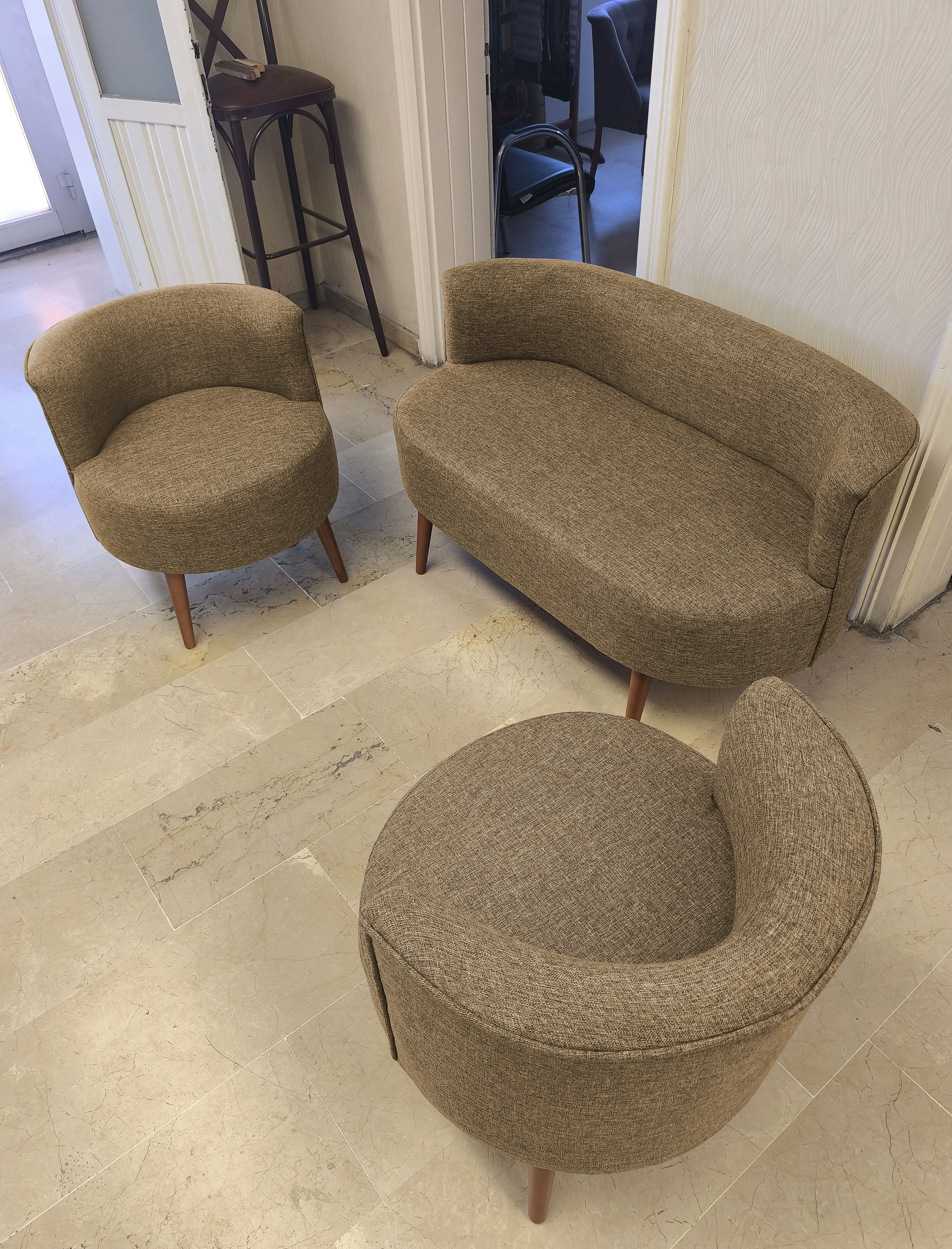 Sydney Modern Çay Seti Koltuk Takımı | Modern İskandinav Tarzı | Keten Kumaş | Kahverengi