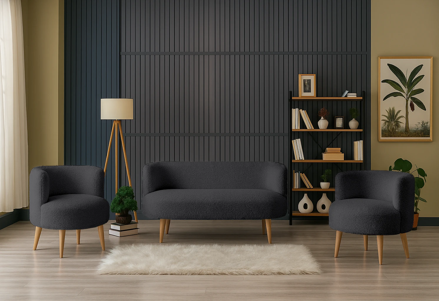 Sydney Modern Koltuk Takımı | Modern İskandinav Tarzı | Welsoft Yumuşak Kumaş | Antrasit