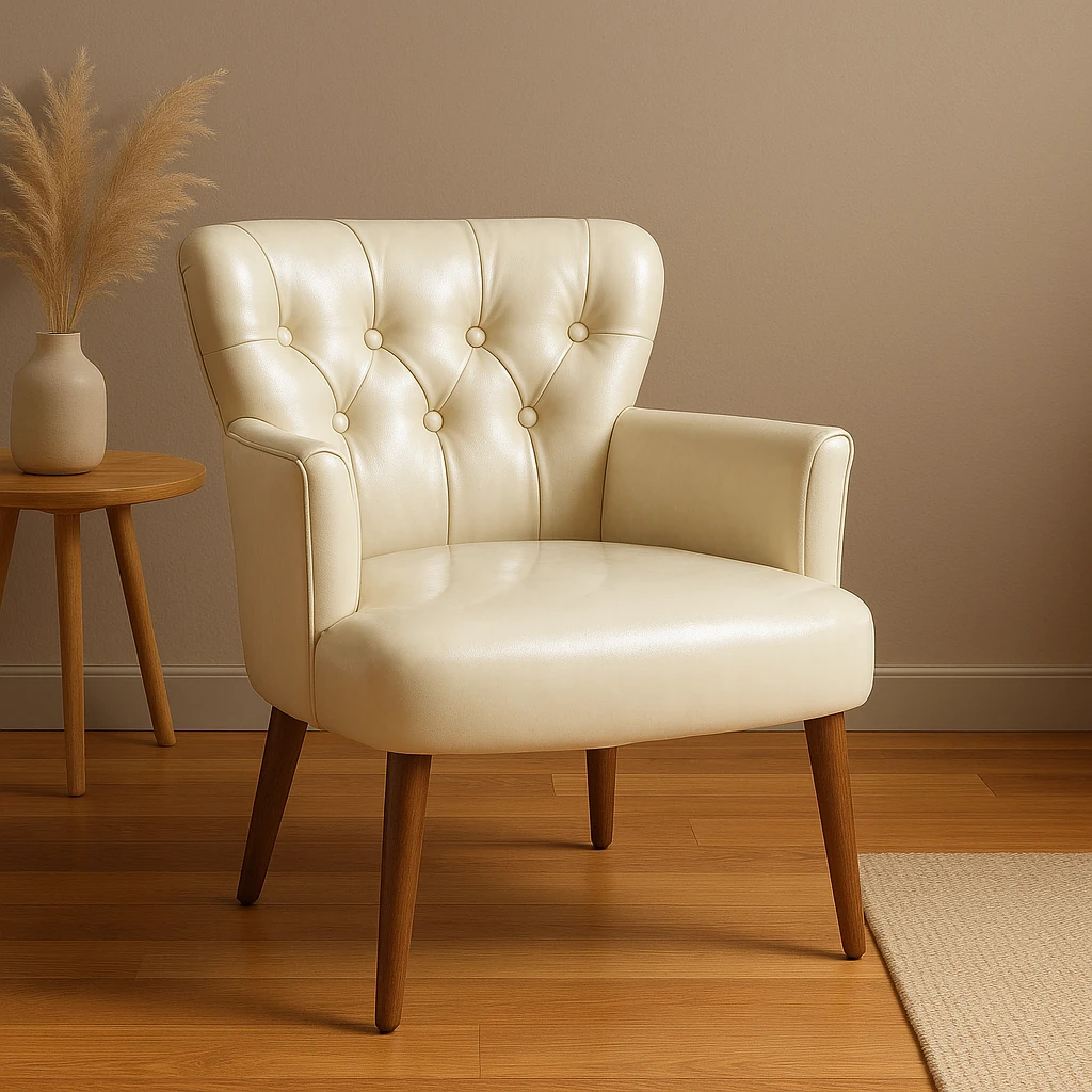 Roma - Deri Kumaş - Modern Berjer Koltuk - Krem