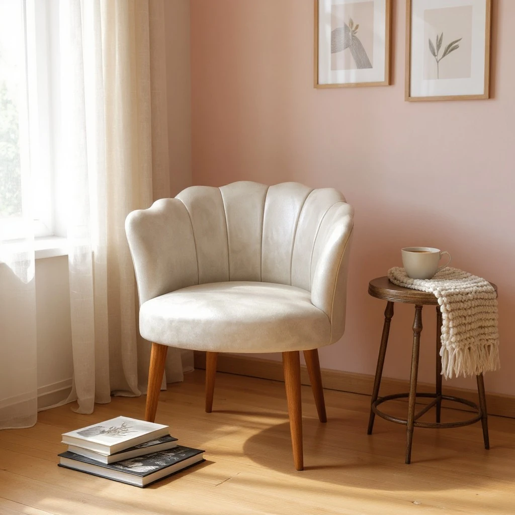 Papatya Deri Kumaş Modern Berjer Koltuk - Krem