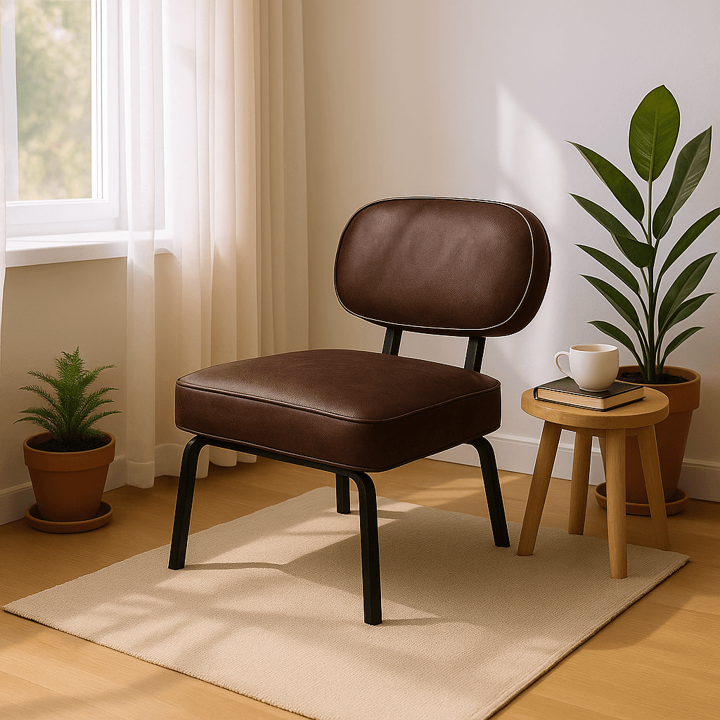 Luna Modern Deri Kaplama Metal Ayaklı Berjer / Sandalye - Acı Kahve