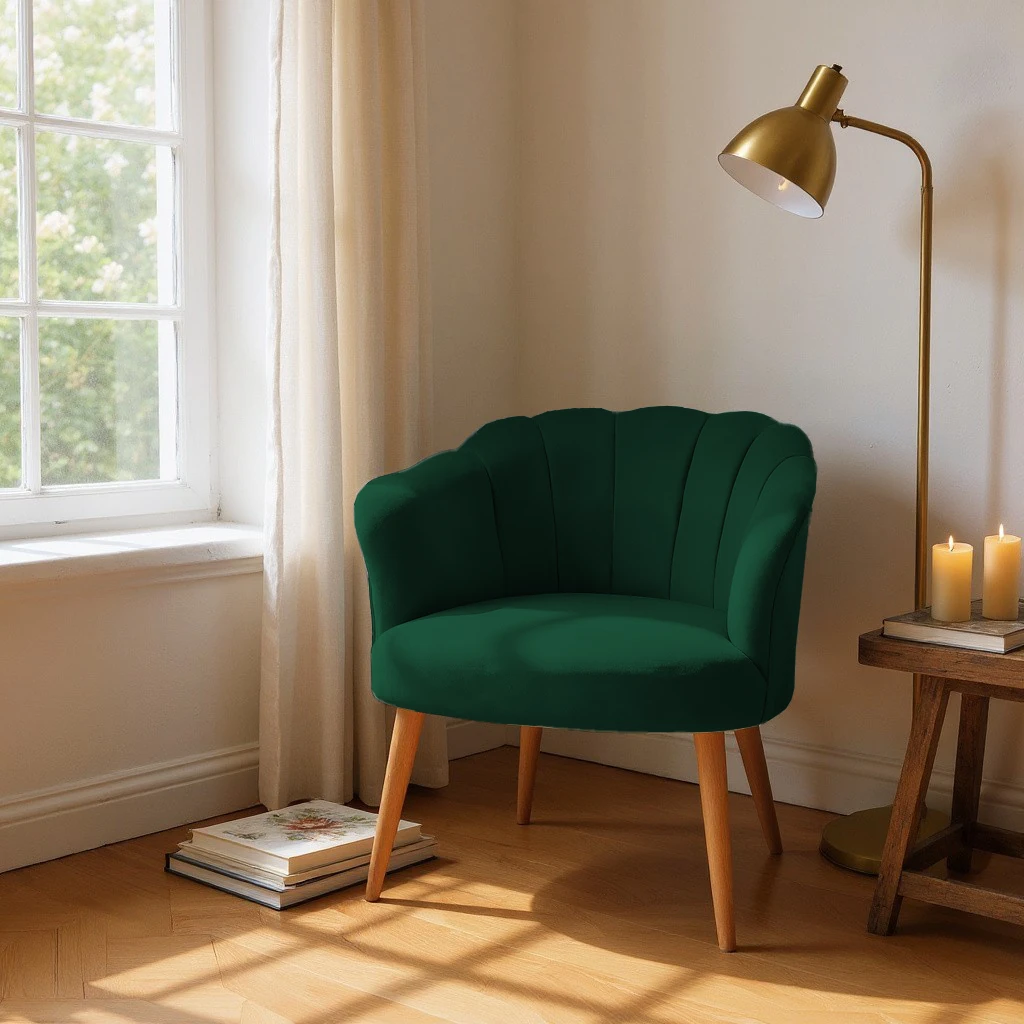 Papatya Babyface Kumaş Modern Berjer Koltuk - Zümrüt Yeşili