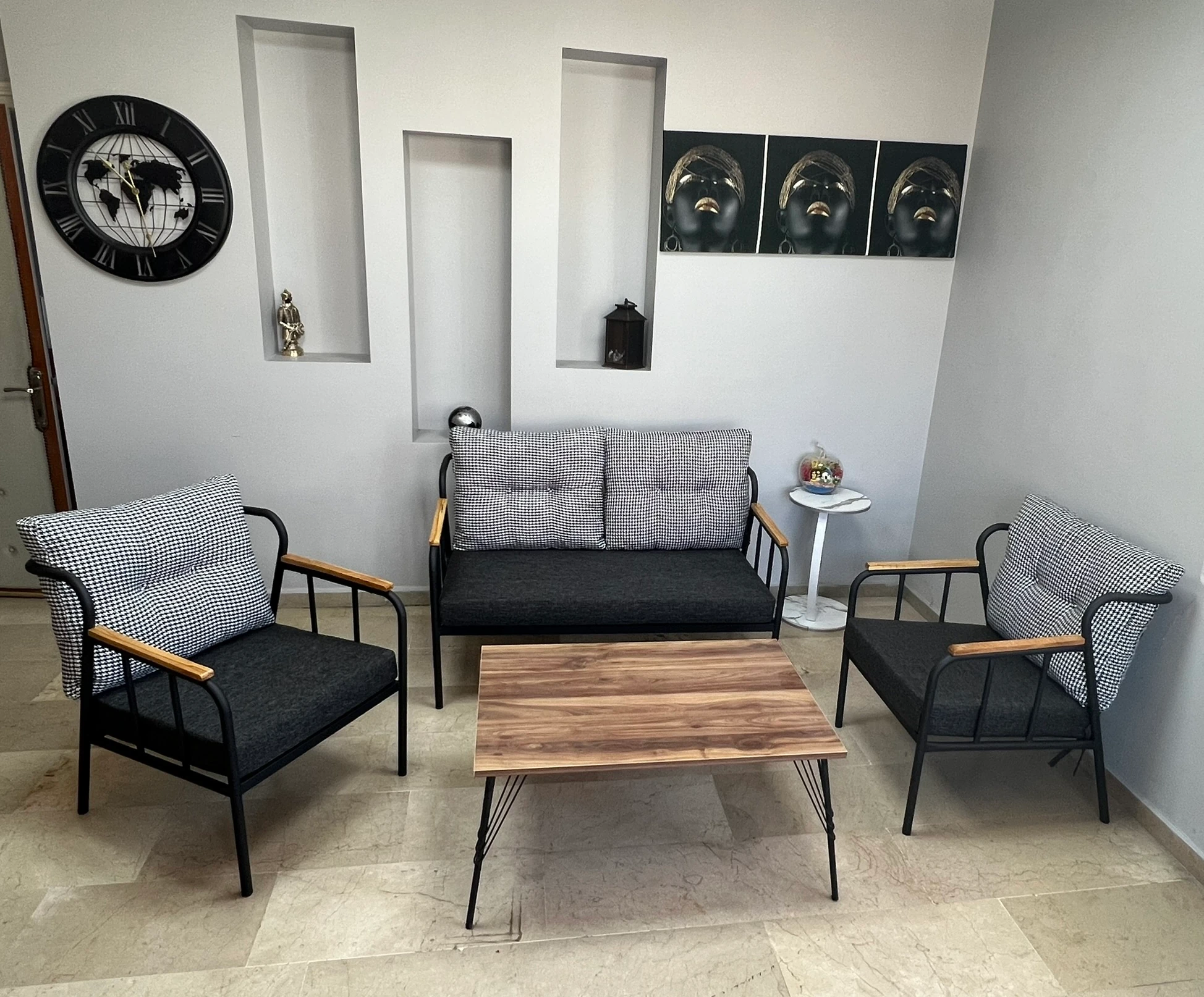 Paris Ahşap Kollu Modern Bahçe Balkon Salon Oturma Grubu Takımı - Sehpalı