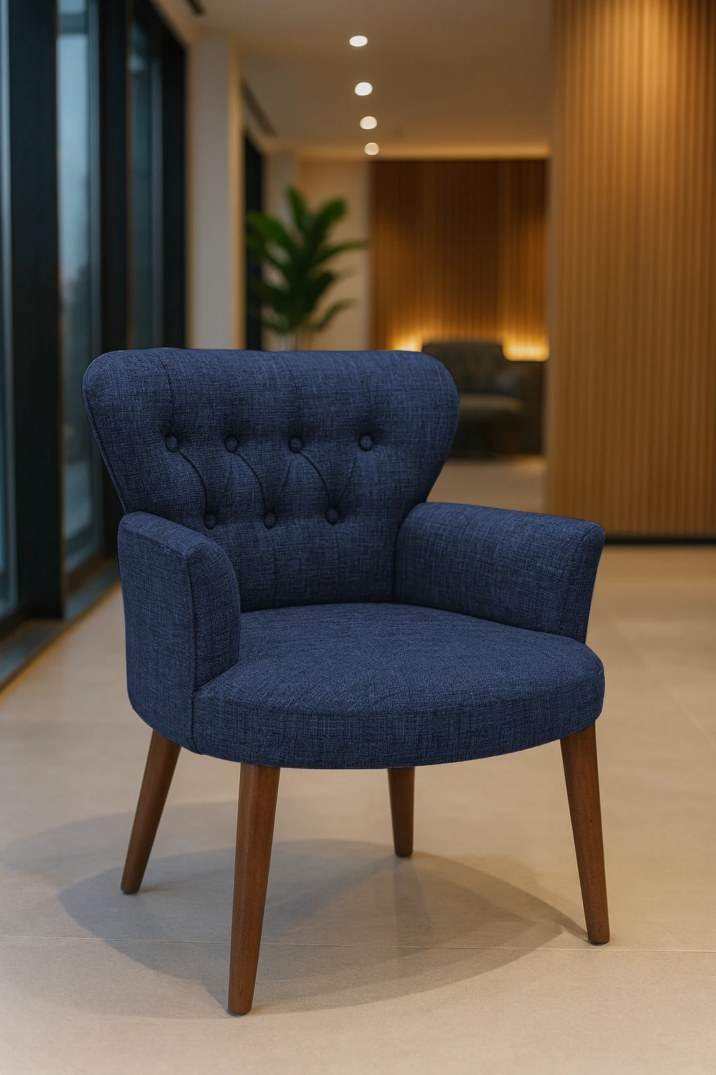 Roma Model Berjer Koltuk – Keten Kumaş, Ceviz Ayaklı, Renk Mavi