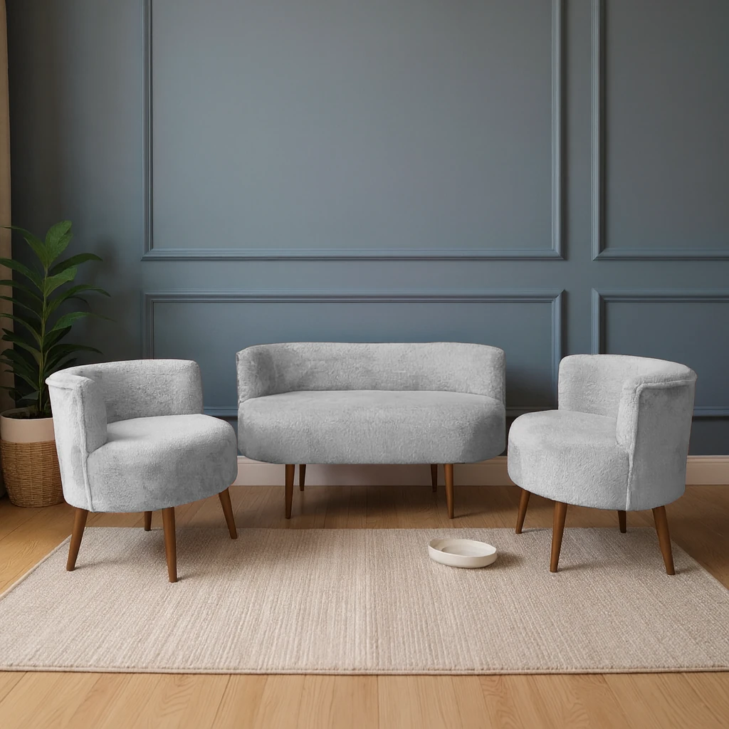 Sydney Modern Koltuk Takımı | Modern İskandinav Tarzı | Welsoft Yumuşak Kumaş | Açık Gri