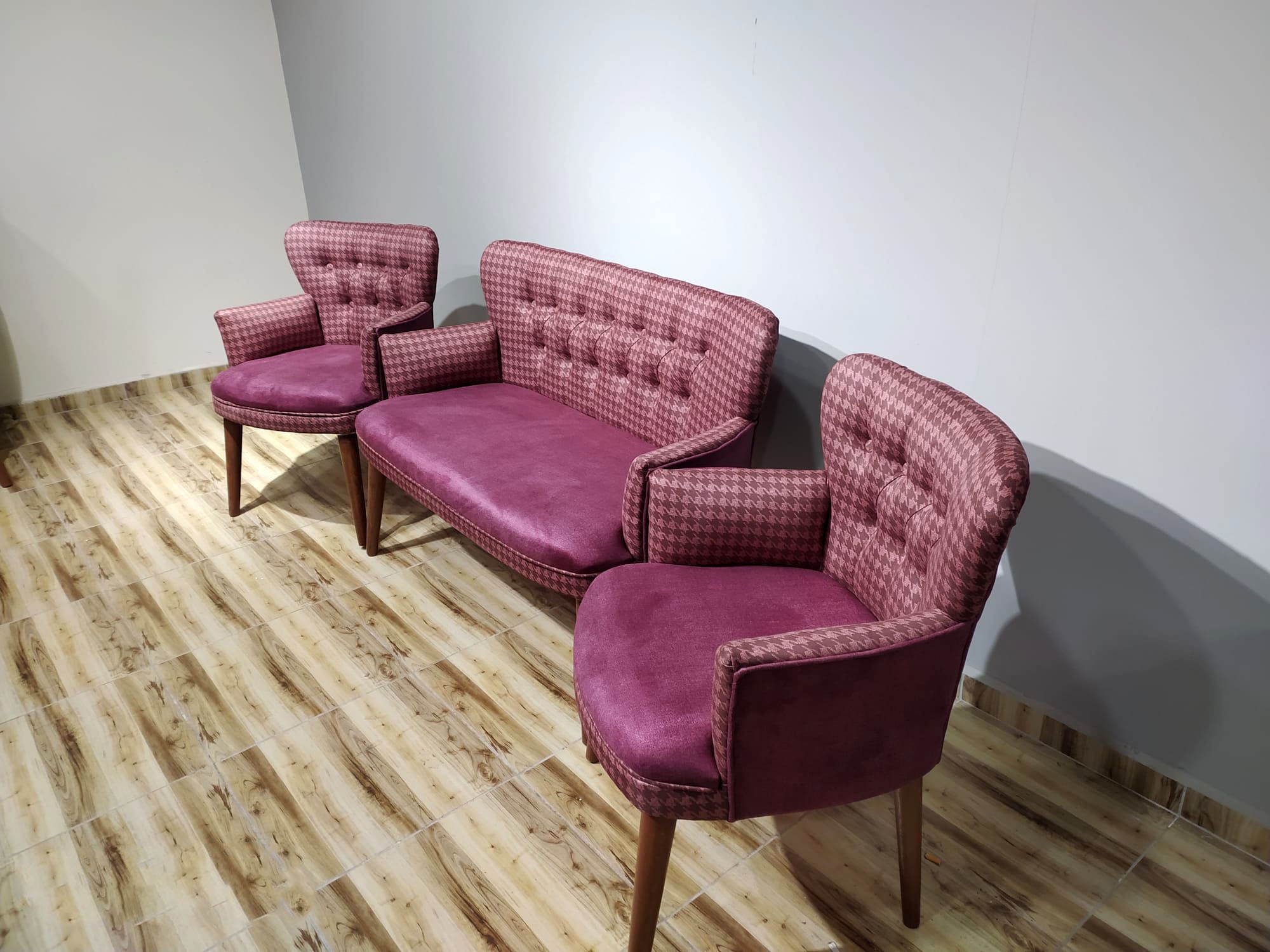 Gülkurusu Kazayağı Desenli Çay Seti Koltuk Takımı | 3 Parça Modern Takım 2+1+1