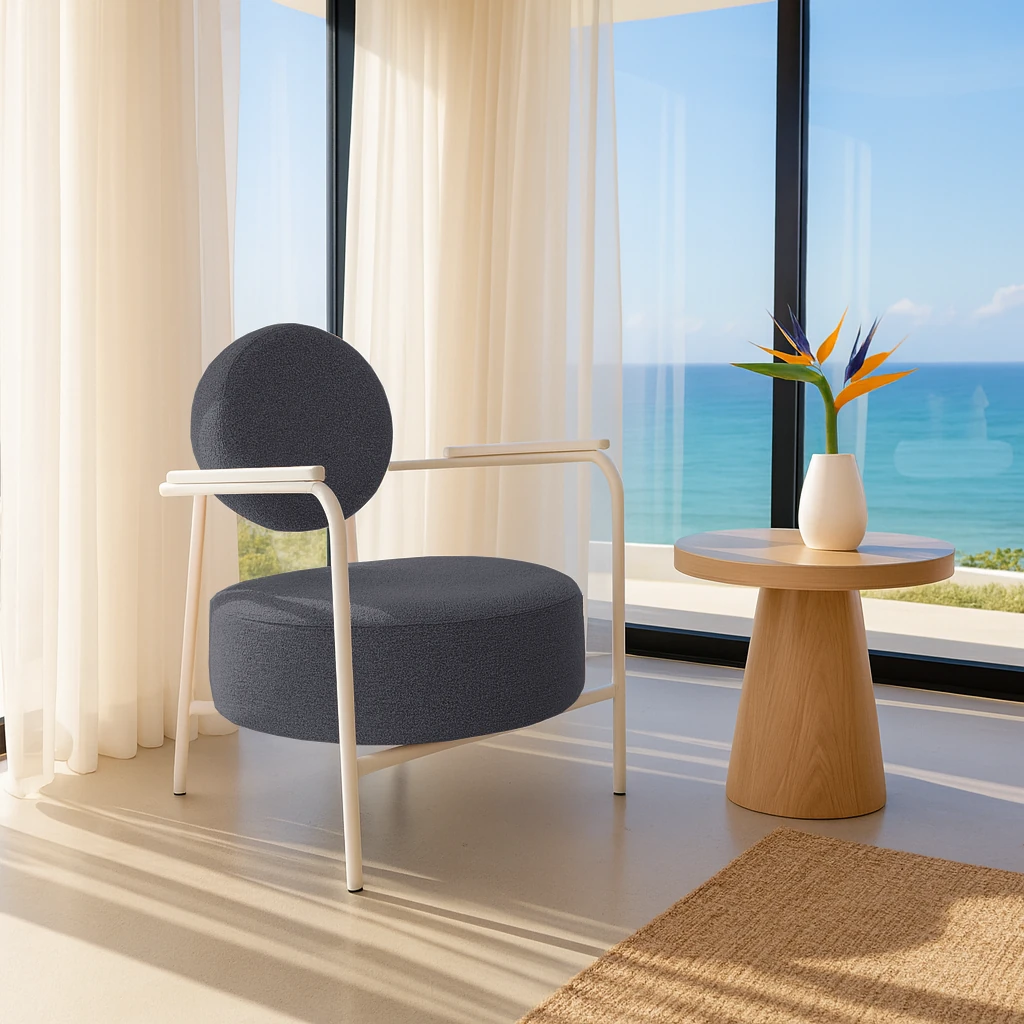 Venüs Beyaz - Soft Kumaş - Modern Beyaz Metal Berjer Koltuk – Antrasit