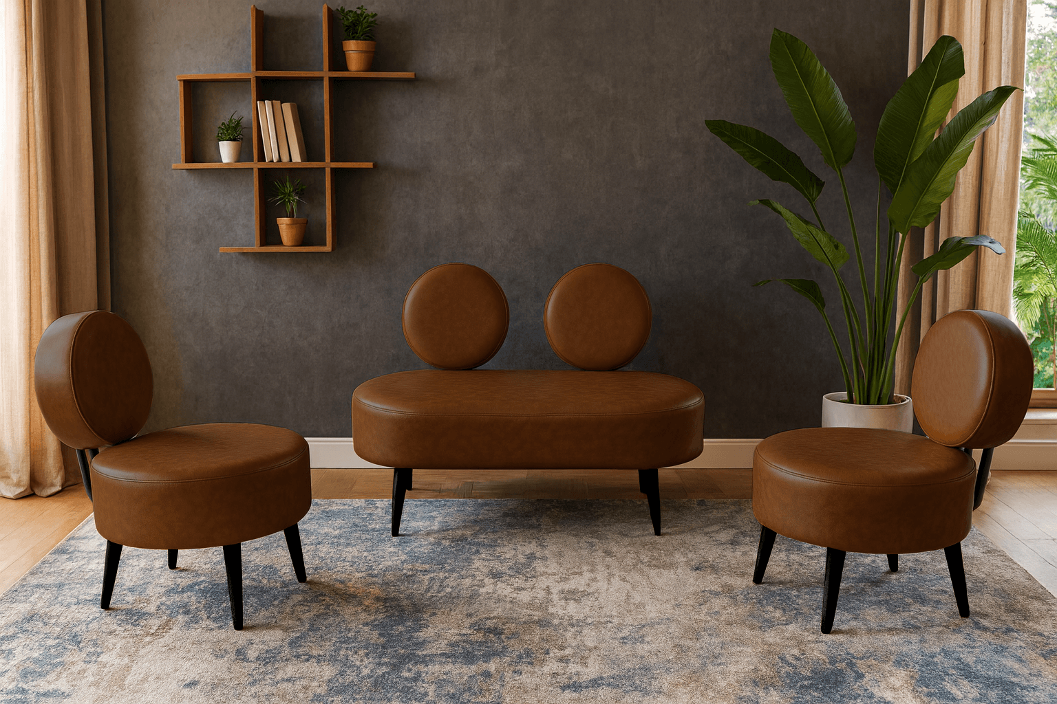 Dünya Model Modern Ev & Ofis Koltuk Takımı | Deri Kumaş | Acı Kahve