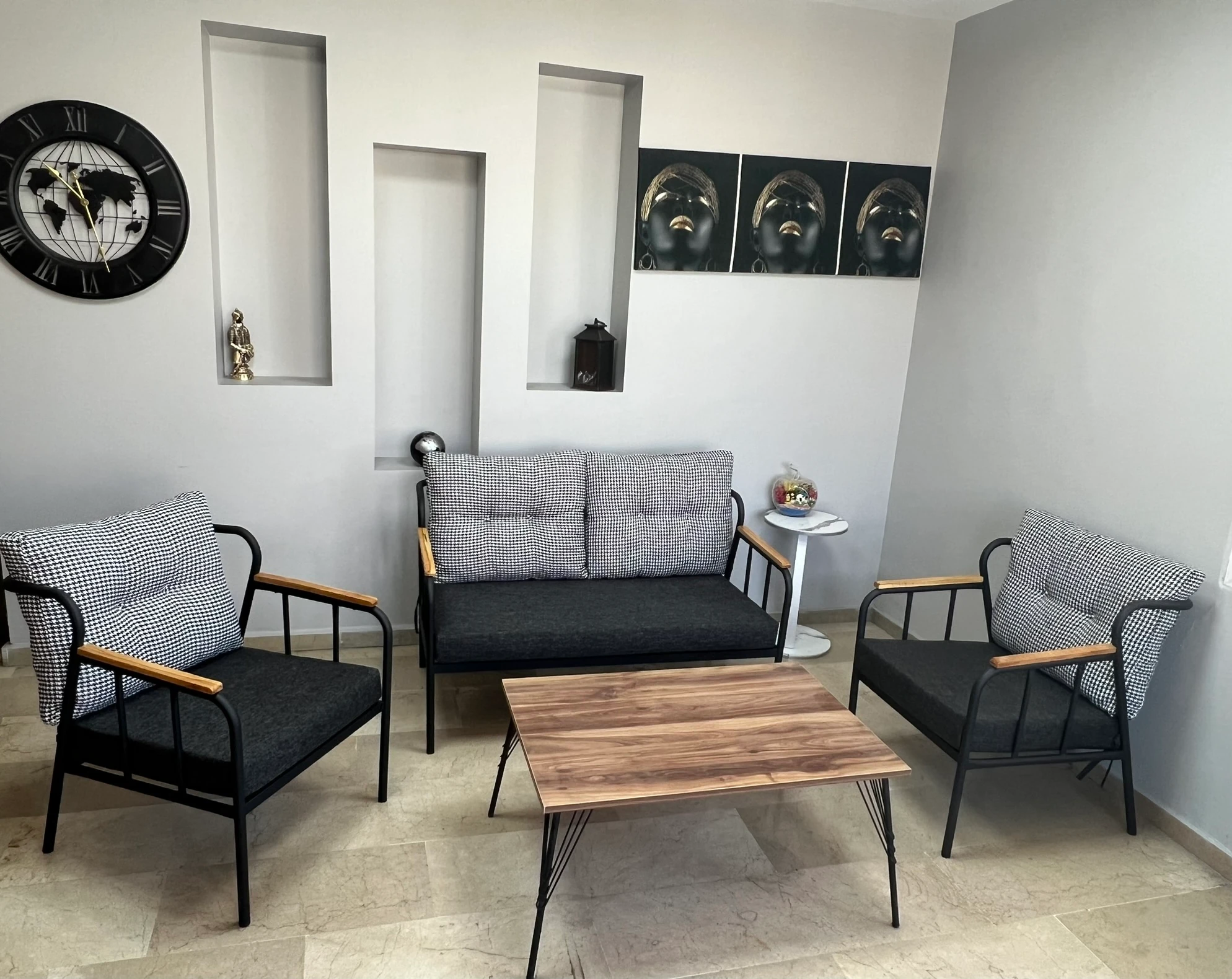 Paris Ahşap Kollu Modern Bahçe Balkon Salon Oturma Grubu Takımı - Sehpalı