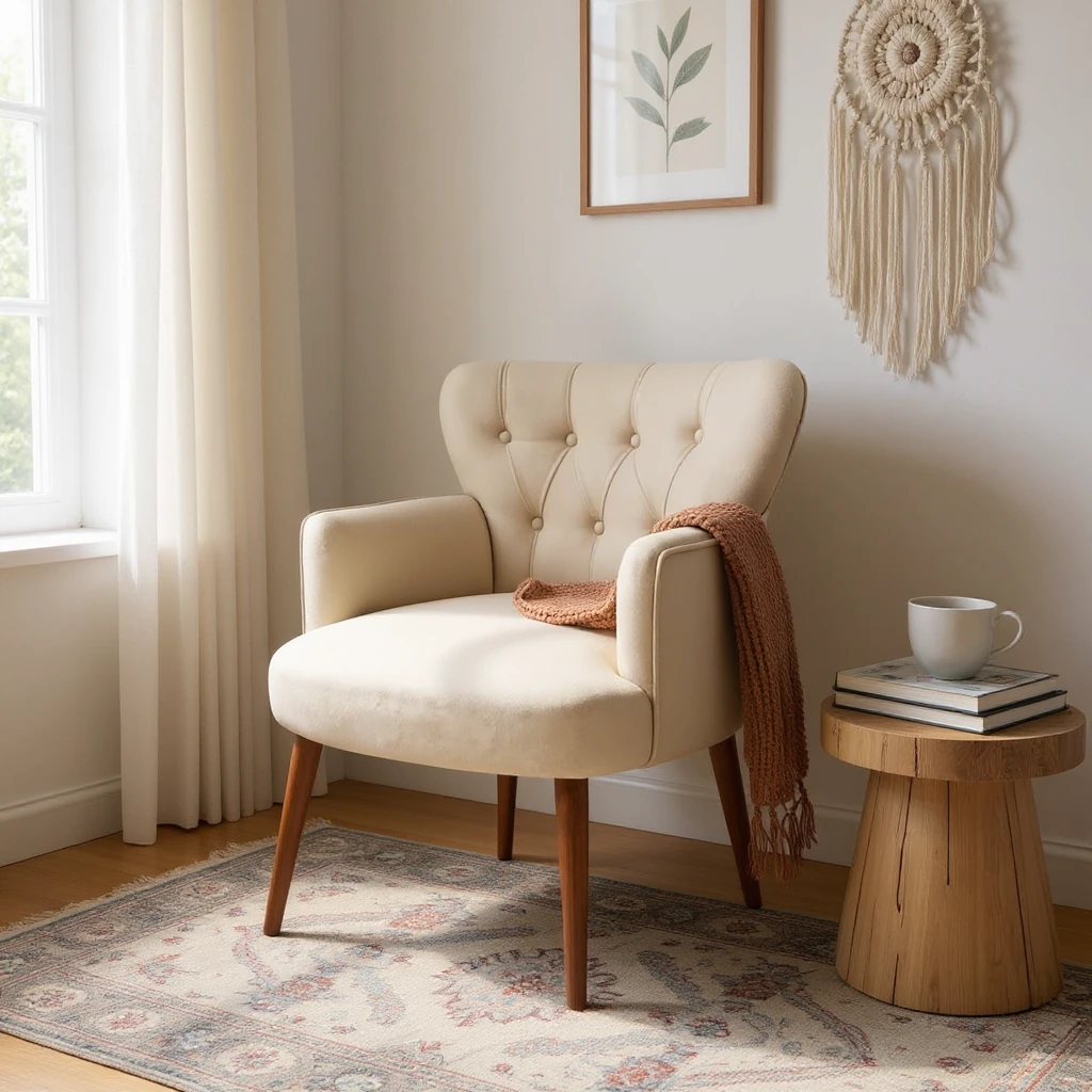 Roma - Babyface Kumaş - Modern Berjer Koltuk - Krem