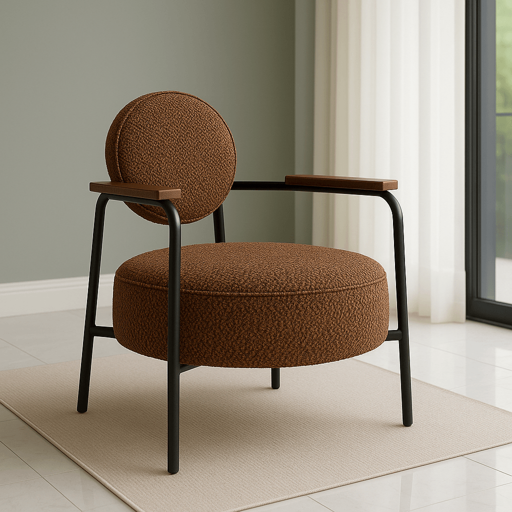 Venüs - Soft Kumaş -  Modern Metal Berjer Koltuk - Kahverengi