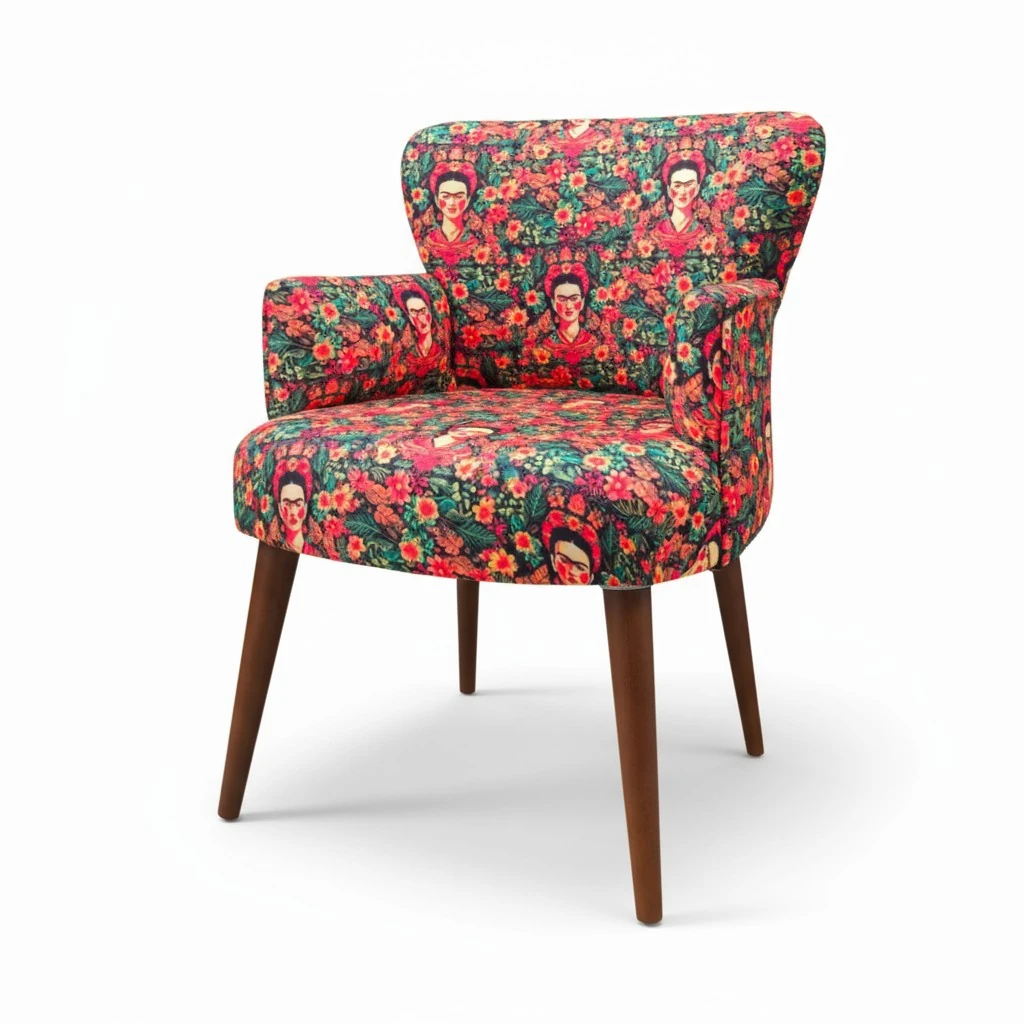 Roma Modern Tekli Koltuk Berjer - Dijital Baskılı Kumaş - Ahşap Ayak - Frida 2