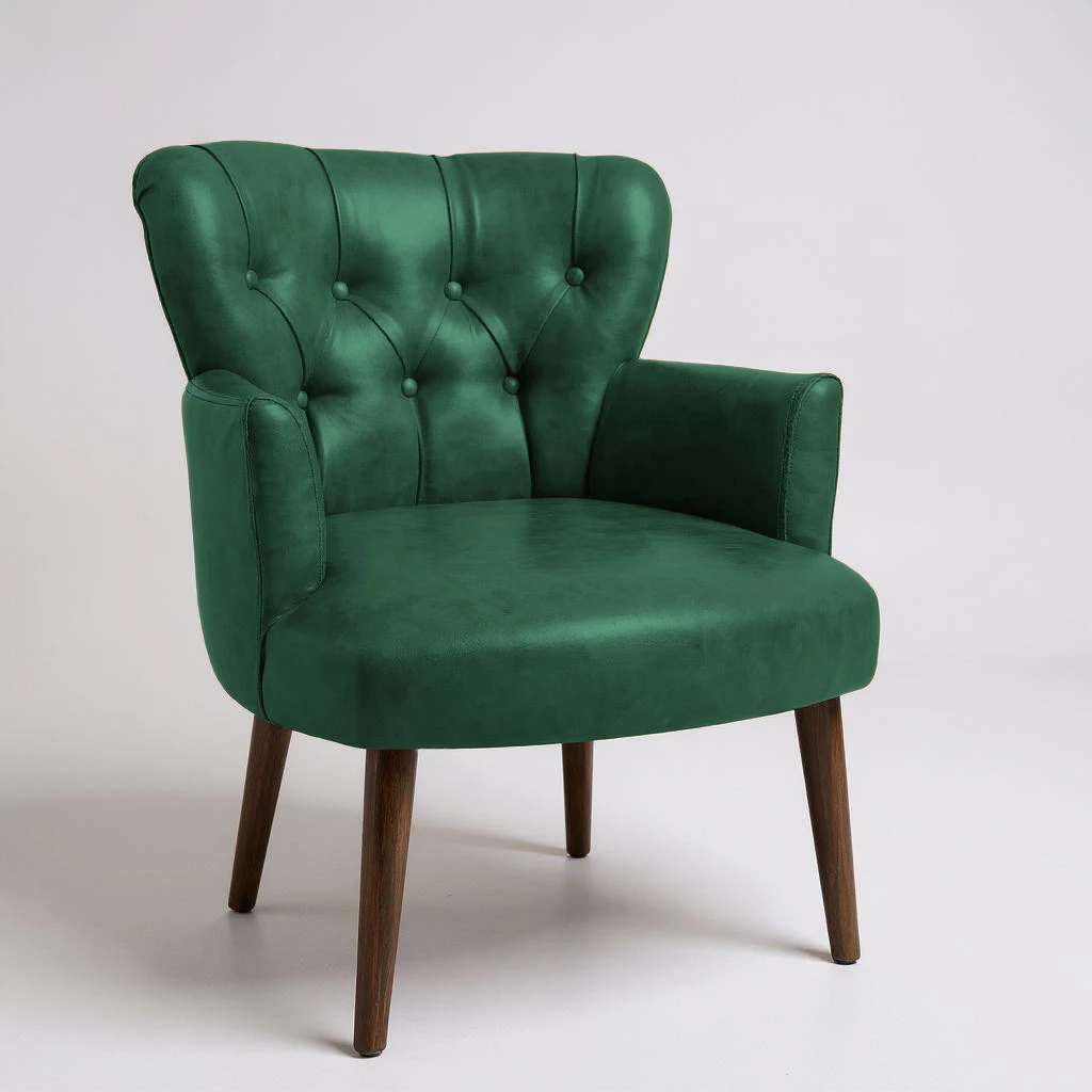 Roma - Deri Kumaş - Modern Berjer Koltuk - Yeşil