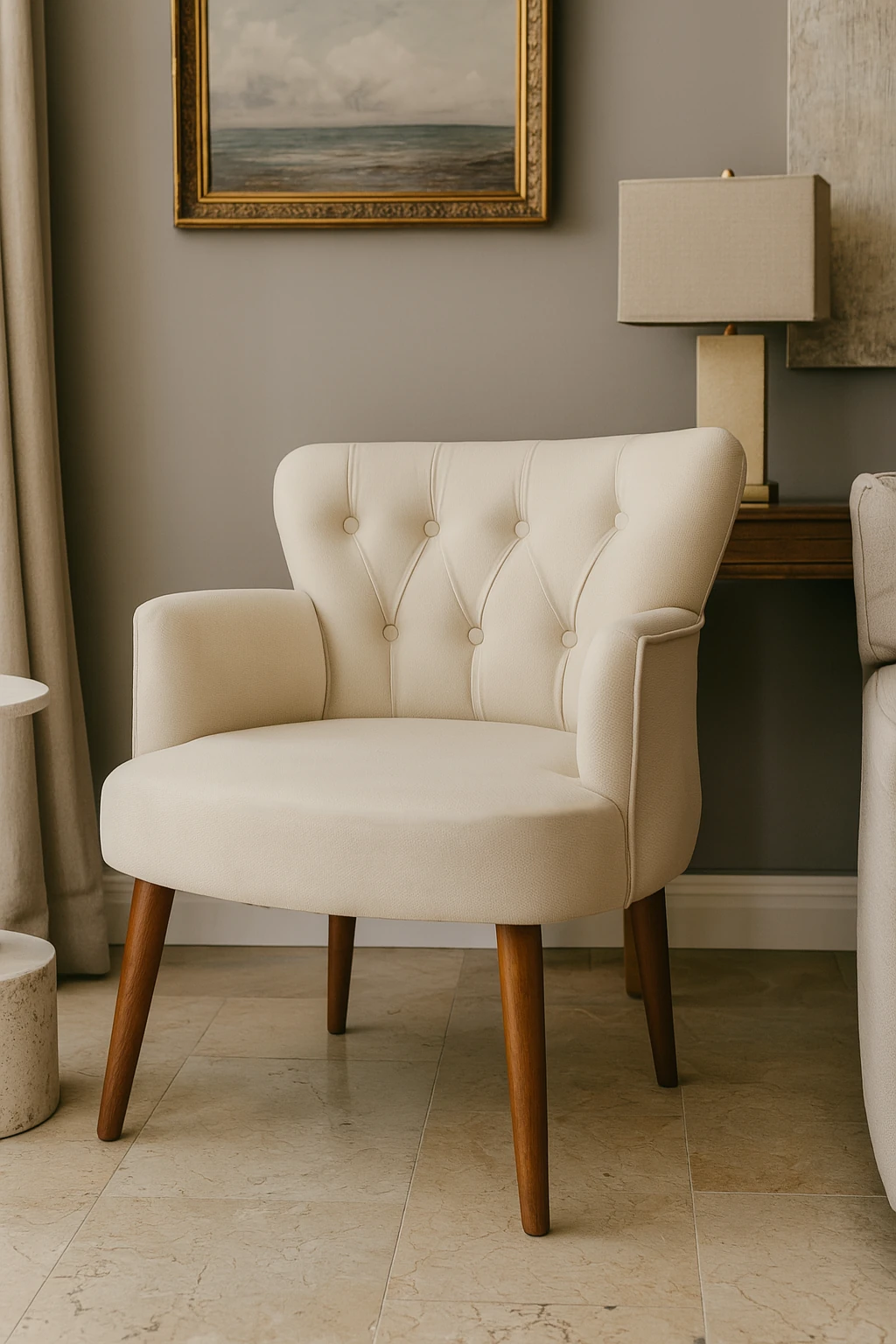 Roma - Babyface Kumaş - Modern Berjer Koltuk - Krem