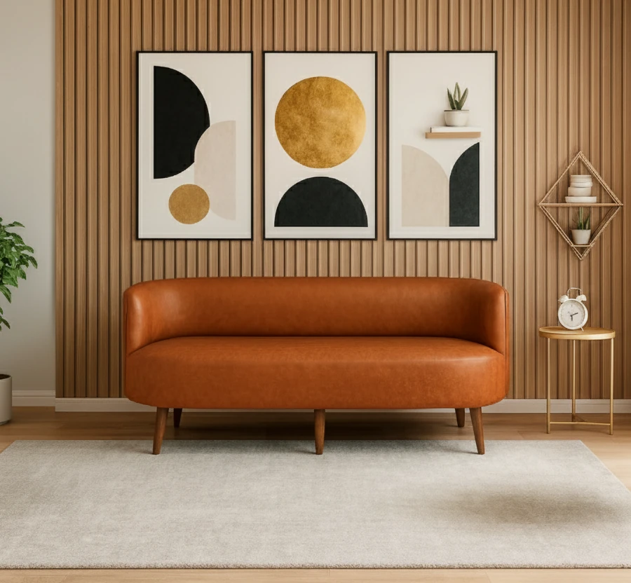 Sydney Üçlü Koltuk Kanepe | Deri Kumaş | Ahşap Ayak | Ofis ve Ev Kullanımı | Taba