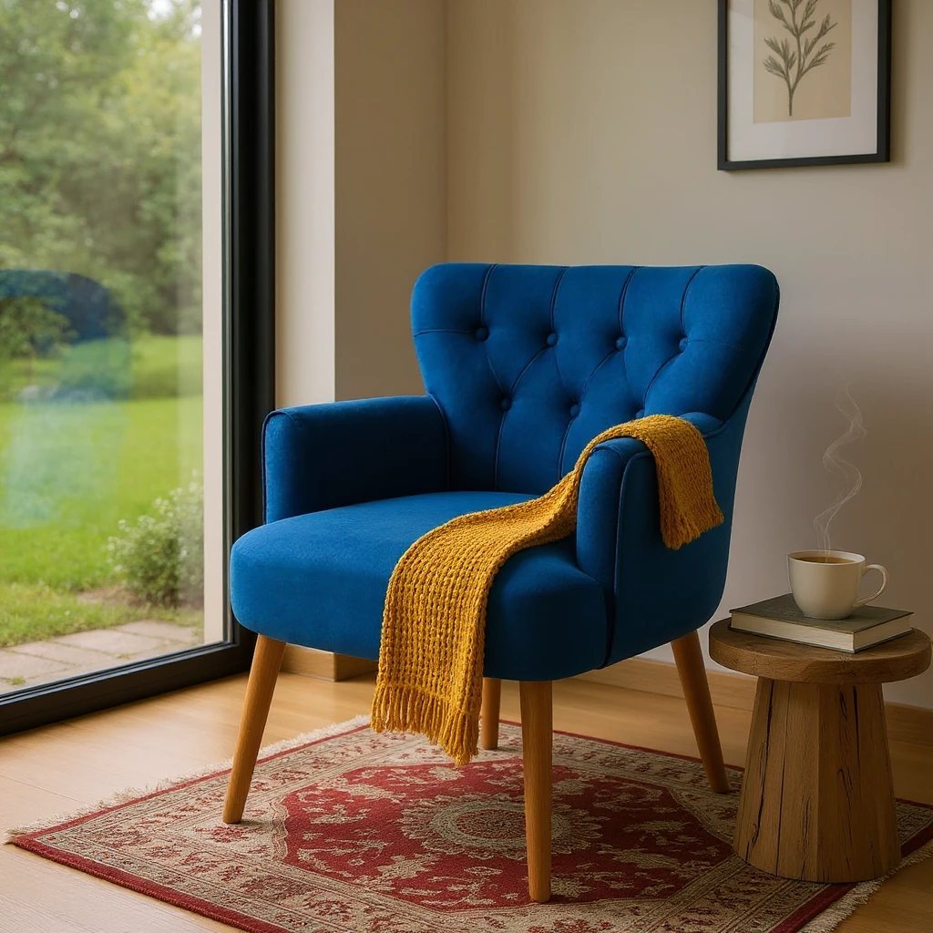 Roma - Babyface Kumaş - Modern Berjer Koltuk - Saks Mavisi