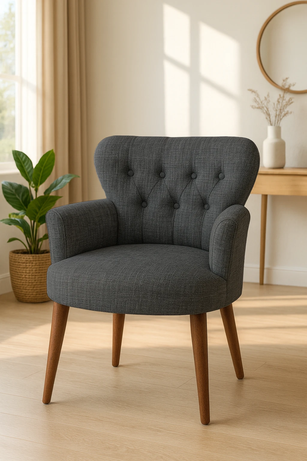 Roma Model Berjer Koltuk – Keten Kumaş, Ceviz Ayaklı, Renk Füme Gri