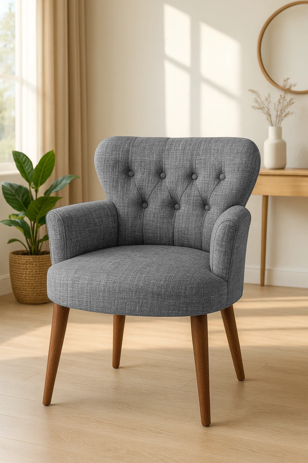 Roma Model Berjer Koltuk – Keten Kumaş, Ceviz Ayaklı, Renk Gri