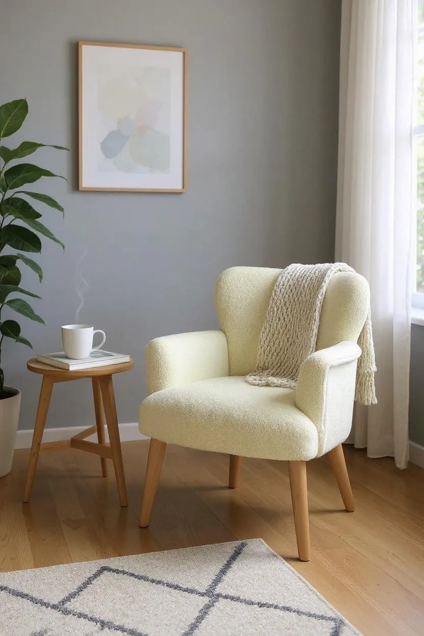 Teddy Kumaş Modern Berjer Krem – Rahat, Dekoratif ve Şık Tekli Koltuk