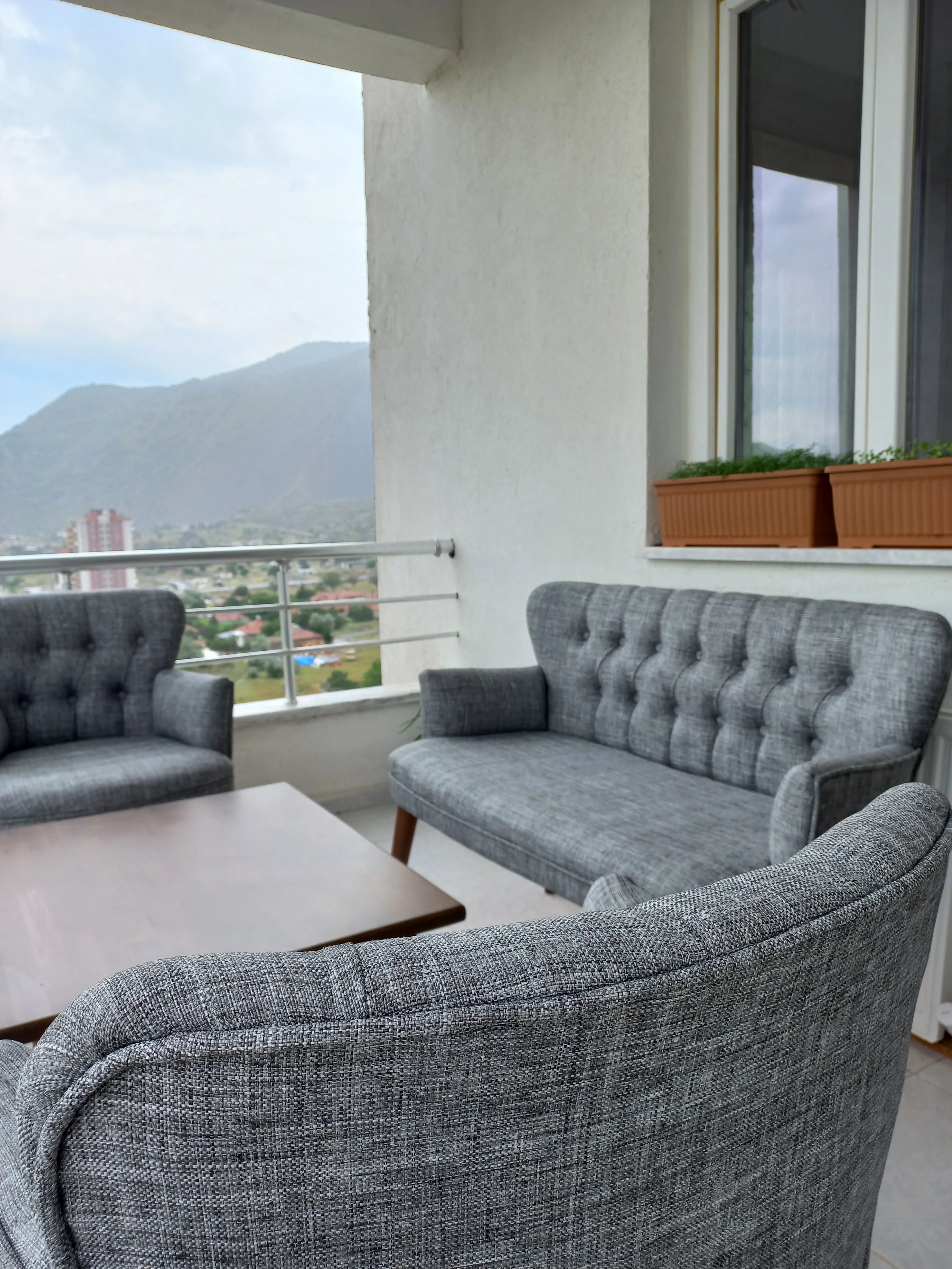 Çay Seti Koltuk Takımı - Keten Kumaş - Modern 2+1+1 - Açık Gri