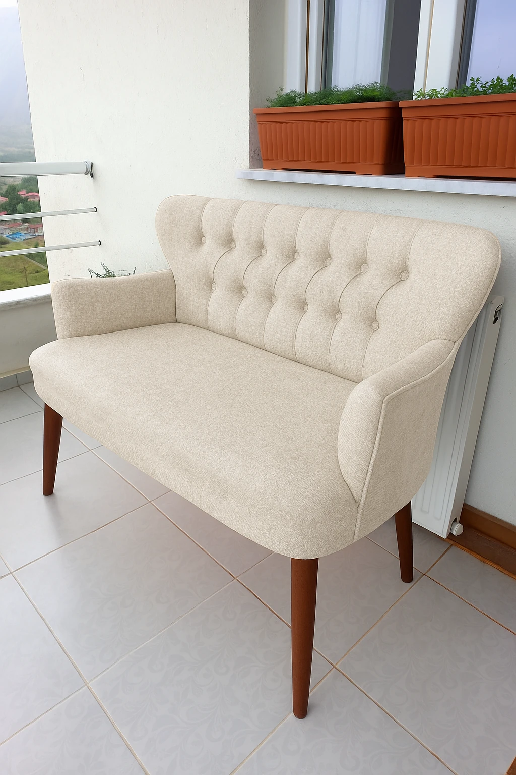 Çay Seti Koltuk Takımı - Keten Kumaş - Modern 2+1+1 - Krem