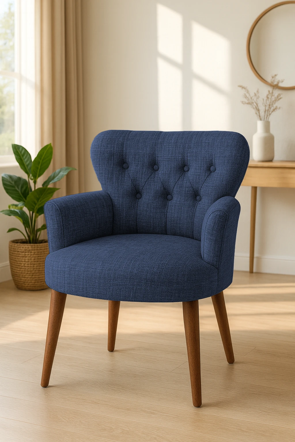 Roma Model Berjer Koltuk – Keten Kumaş, Ceviz Ayaklı, Renk Mavi