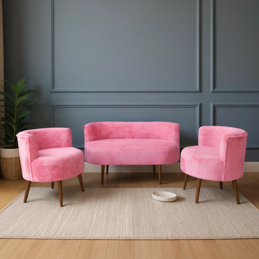 Sydney Modern Koltuk Takımı | Modern İskandinav Tarzı | Welsoft Yumuşak Kumaş | Pembe