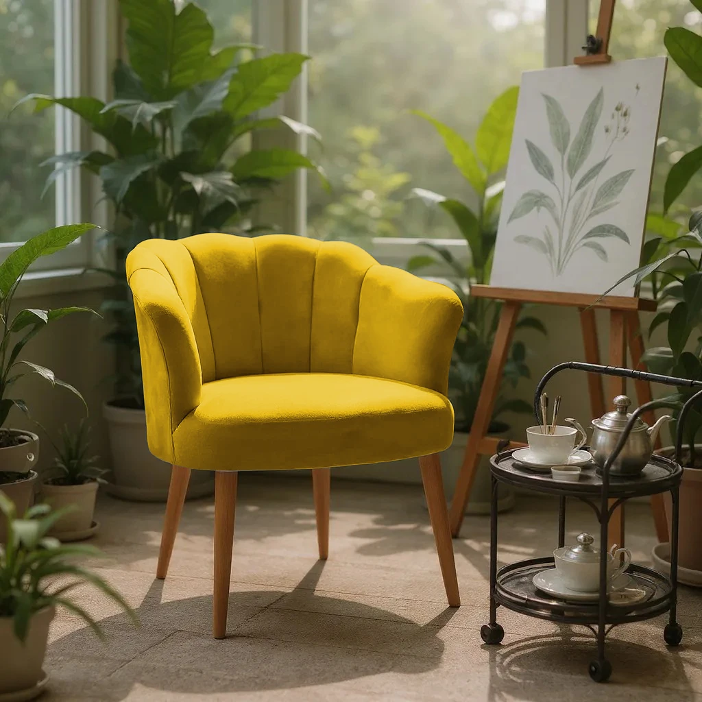 Papatya Babyface Kumaş Modern Berjer Koltuk - Hardal Sarısı