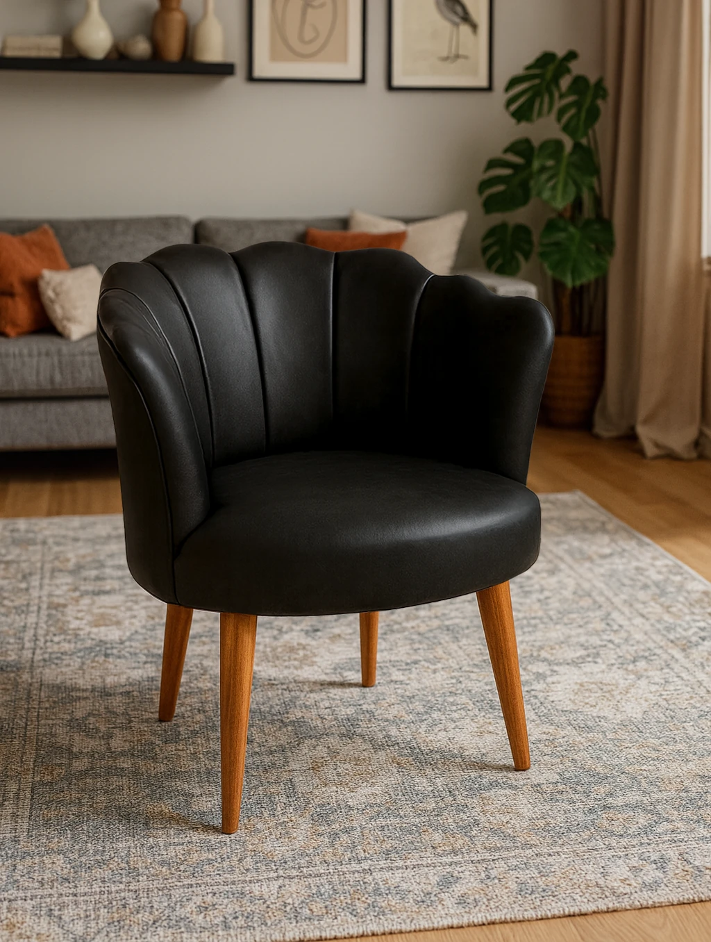 Papatya Deri Kumaş Modern Berjer Koltuk - Siyah