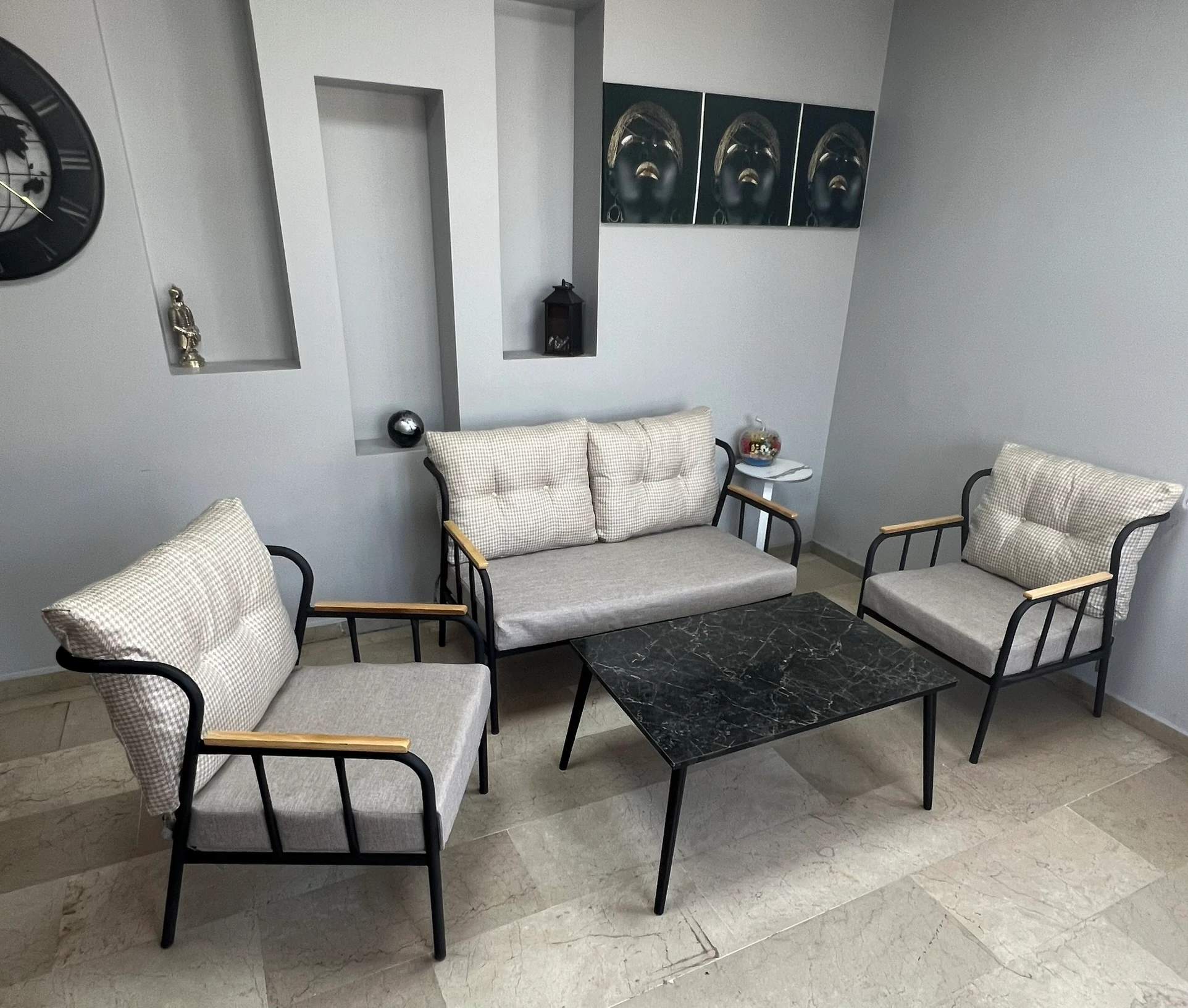 Paris Ahşap Kollu Modern Bahçe Balkon Salon Oturma Grubu Takımı - Krem